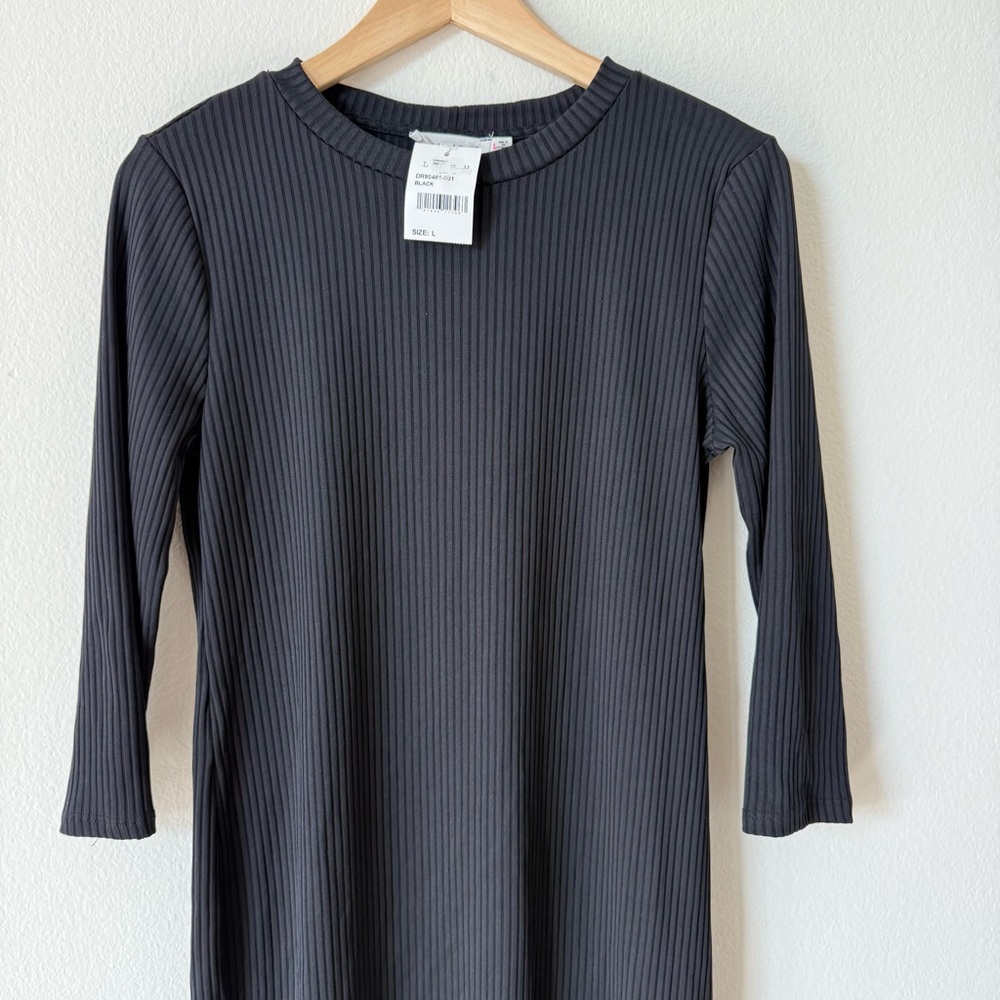 Lush Nordstrom Black Ribbed 3/4 Sleeve Mini Dress L - Picture 5 of 13